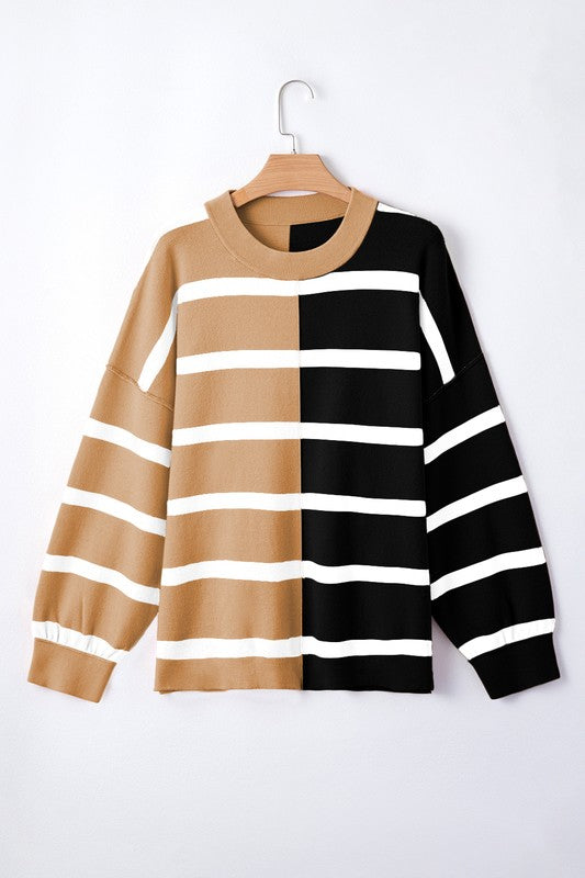 TEEK - Striped Colorblock Drop Shoulder Sweater TOPS TEEK FG