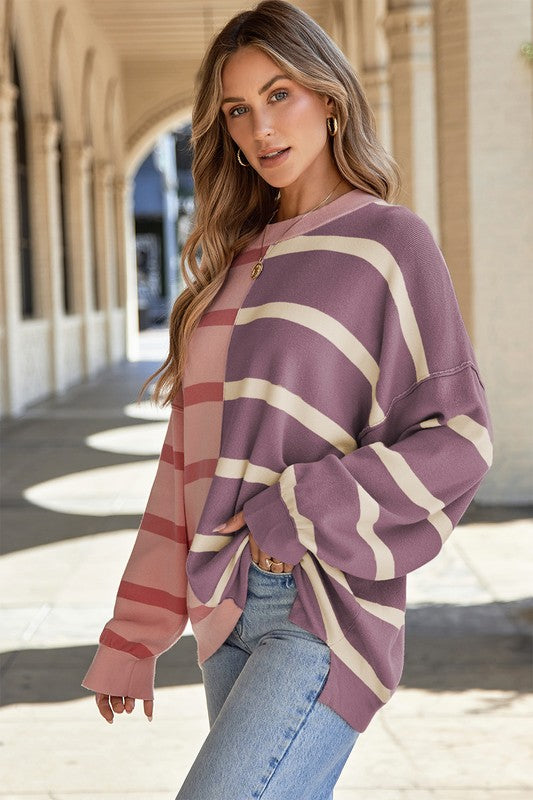 TEEK - Striped Colorblock Drop Shoulder Sweater TOPS TEEK FG