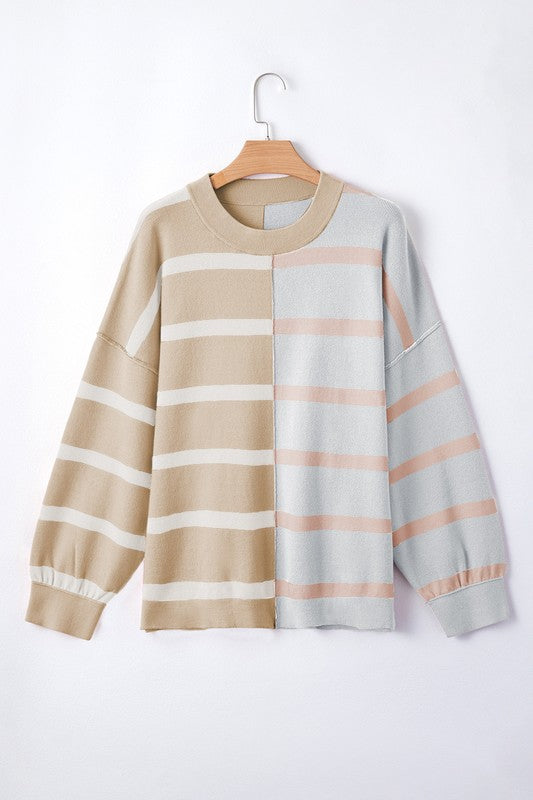 TEEK - Striped Colorblock Drop Shoulder Sweater TOPS TEEK FG