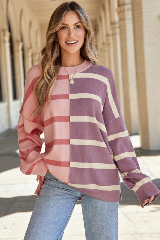 TEEK - Striped Colorblock Drop Shoulder Sweater TOPS TEEK FG