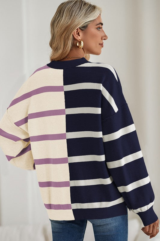 TEEK - Striped Colorblock Drop Shoulder Sweater TOPS TEEK FG