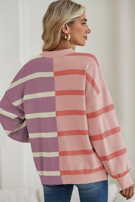 TEEK - Striped Colorblock Drop Shoulder Sweater TOPS TEEK FG