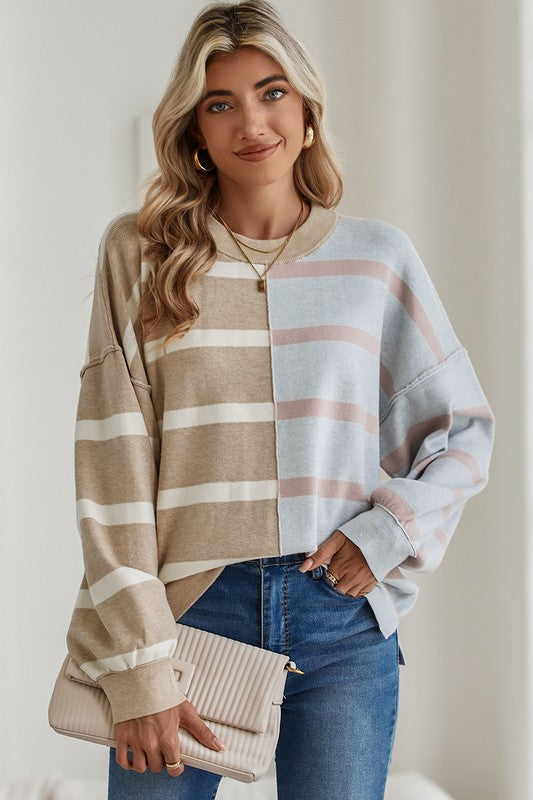 TEEK - Striped Colorblock Drop Shoulder Sweater TOPS TEEK FG