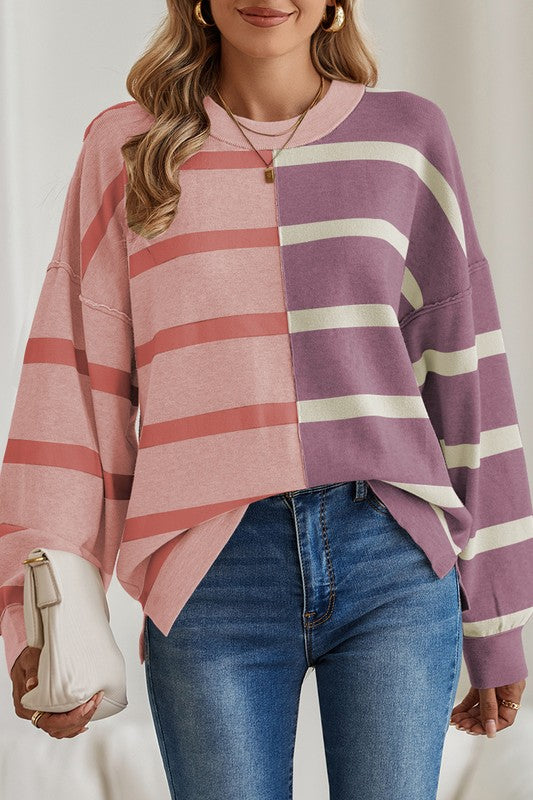 TEEK - Striped Colorblock Drop Shoulder Sweater TOPS TEEK FG
