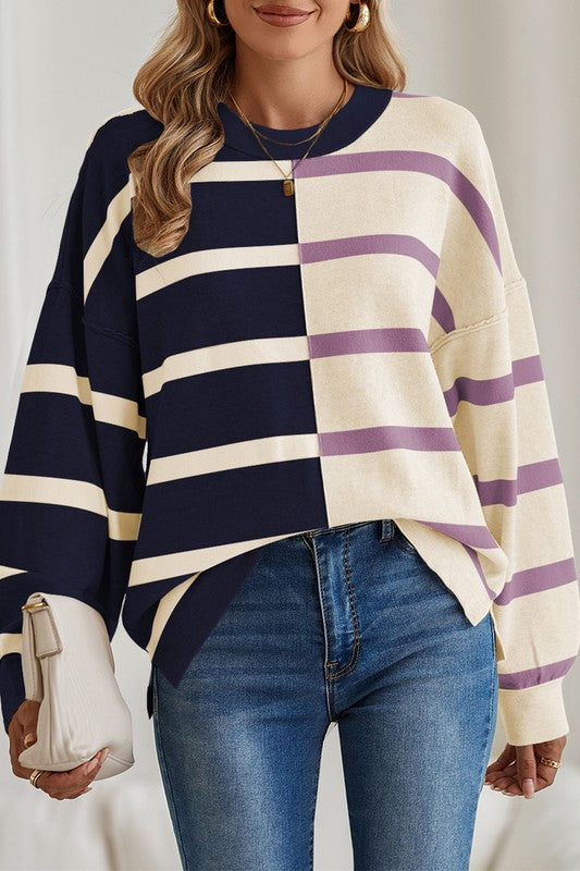 TEEK - Striped Colorblock Drop Shoulder Sweater TOPS TEEK FG