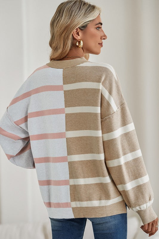 TEEK - Striped Colorblock Drop Shoulder Sweater TOPS TEEK FG