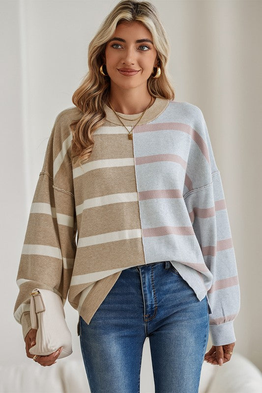 TEEK - Striped Colorblock Drop Shoulder Sweater TOPS TEEK FG