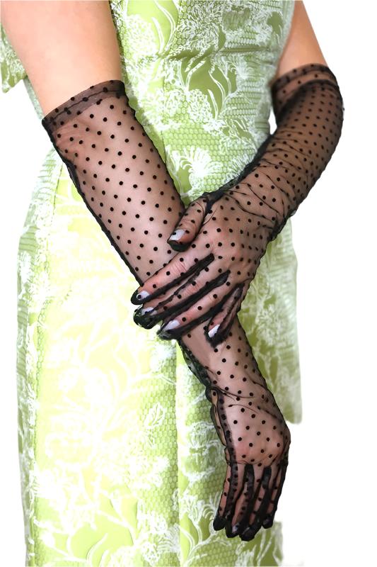 TEEK - Black Above Elbow Polkadot Lace Gloves GLOVES TEEK FG   