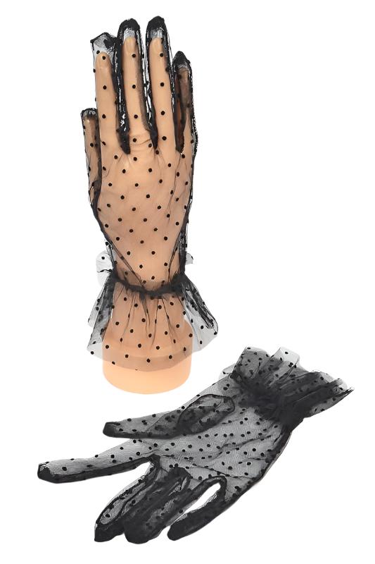 TEEK - Black Polkadot Ruffle Sheer Lace Gloves GLOVES TEEK FG   