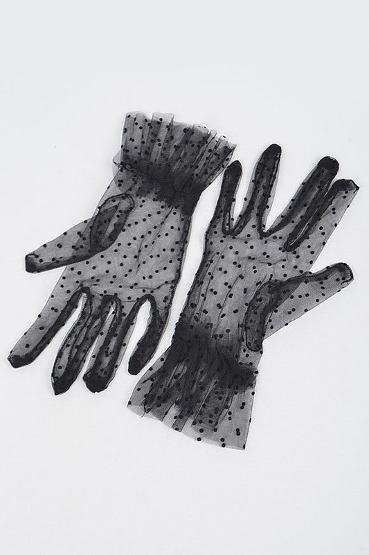 TEEK - Black Polkadot Ruffle Sheer Lace Gloves GLOVES TEEK FG   