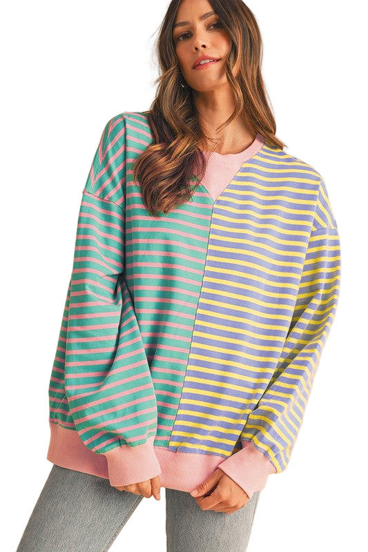 TEEK - Colorblock Drop Shoulder Oversize Sweatshirt TOPS TEEK FG Blue S