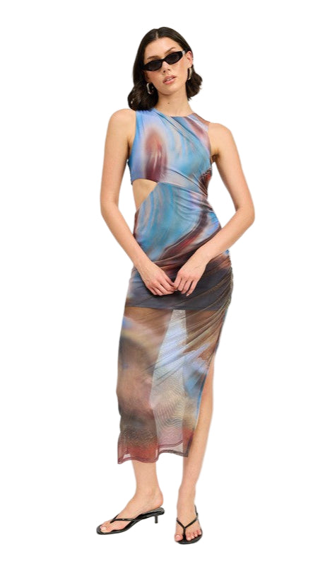 TEEK - MULTICOLOR SLEEVELESS MIDI DRESS WITH CUT OUT DRESS TEEK FG S