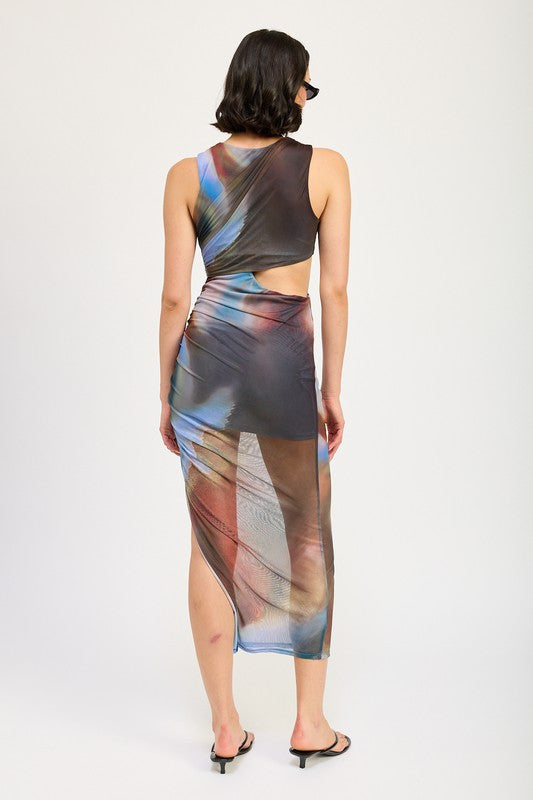 TEEK - MULTICOLOR SLEEVELESS MIDI DRESS WITH CUT OUT DRESS TEEK FG