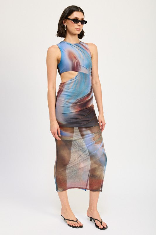 TEEK - MULTICOLOR SLEEVELESS MIDI DRESS WITH CUT OUT DRESS TEEK FG