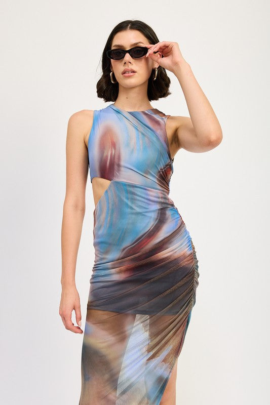 TEEK - MULTICOLOR SLEEVELESS MIDI DRESS WITH CUT OUT DRESS TEEK FG