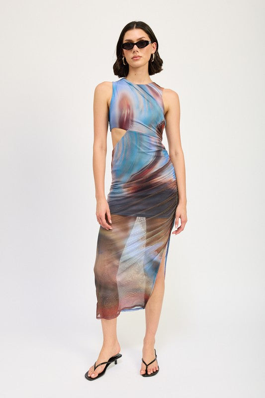 TEEK - MULTICOLOR SLEEVELESS MIDI DRESS WITH CUT OUT DRESS TEEK FG