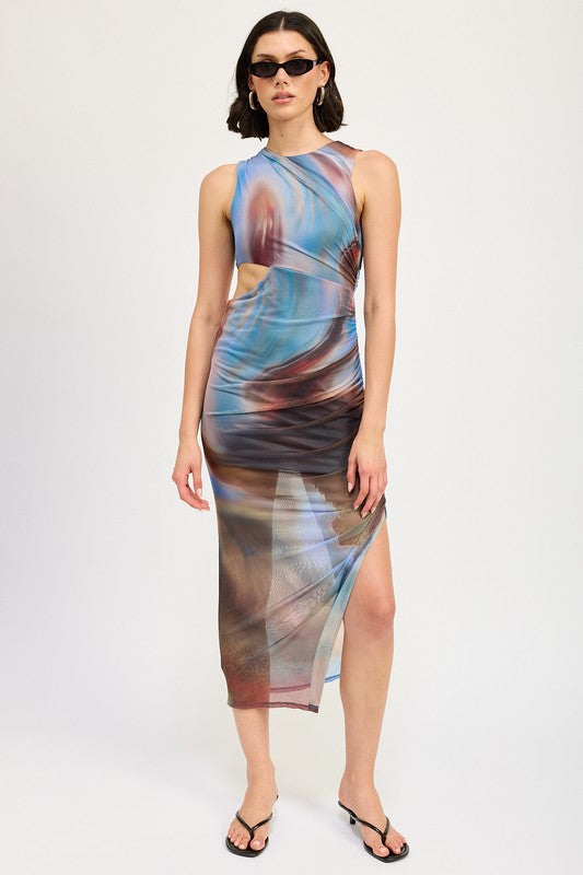 TEEK - MULTICOLOR SLEEVELESS MIDI DRESS WITH CUT OUT DRESS TEEK FG