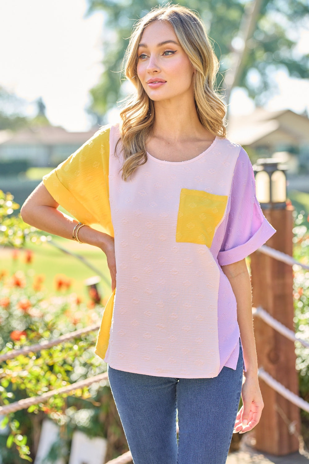 TEEK - Yellow Mix Color Block Short Sleeve Top TOPS TEEK Trend   