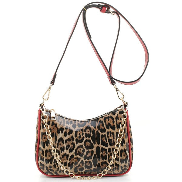 TEEK - Glossy Leopard Chain Link Crossbody Satchel BAG TEEK FG   