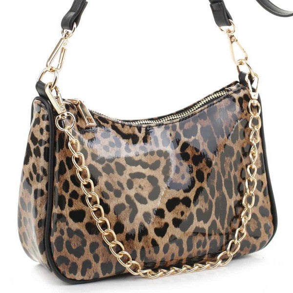 TEEK - Glossy Leopard Chain Link Crossbody Satchel BAG TEEK FG LEO/BLACK  