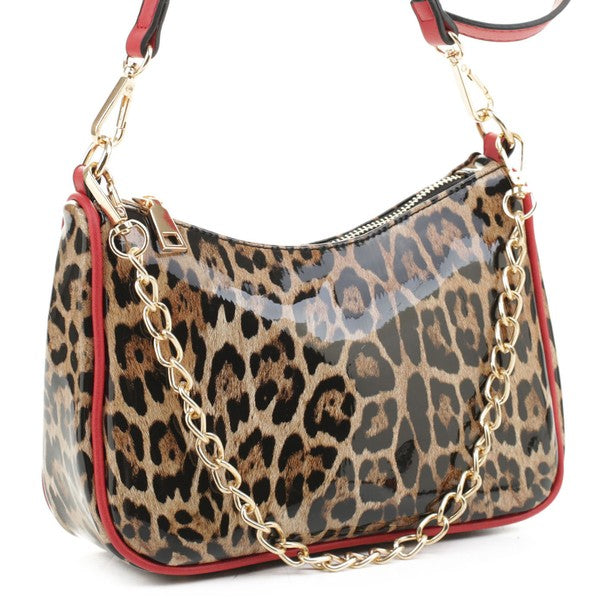 TEEK - Glossy Leopard Chain Link Crossbody Satchel BAG TEEK FG LEO/RED  