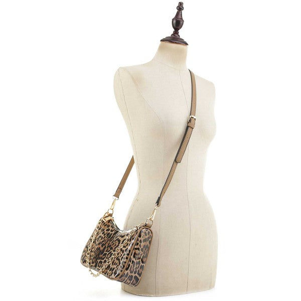 TEEK - Glossy Leopard Chain Link Crossbody Satchel BAG TEEK FG   