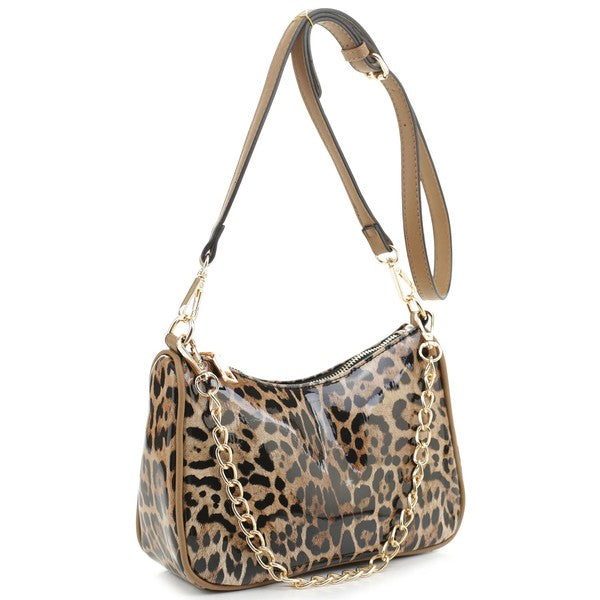 TEEK - Glossy Leopard Chain Link Crossbody Satchel BAG TEEK FG   