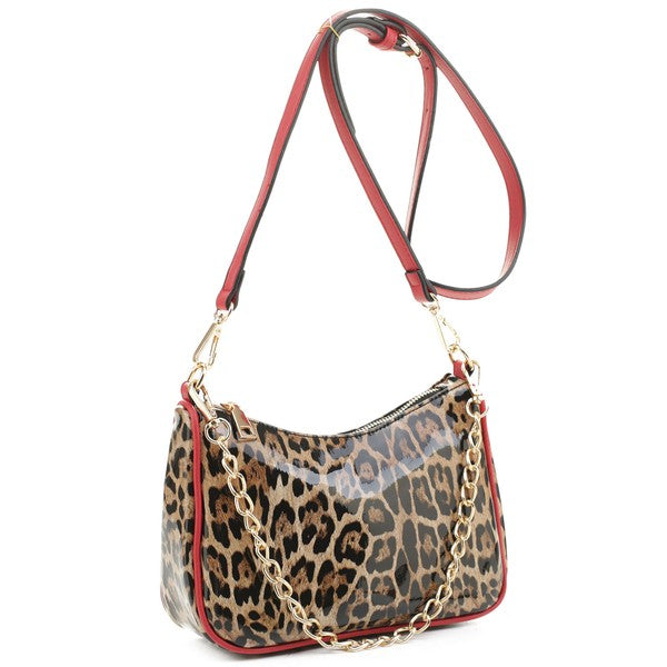 TEEK - Glossy Leopard Chain Link Crossbody Satchel BAG TEEK FG   