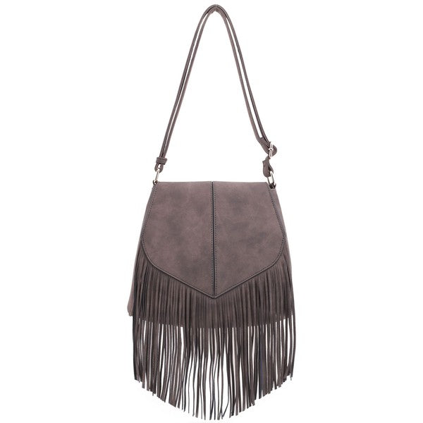 TEEK - Faux Suede Fringe Flap Crossbody Bag BAG TEEK FG   