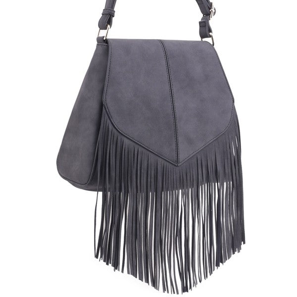 TEEK - Faux Suede Fringe Flap Crossbody Bag BAG TEEK FG BLACK  