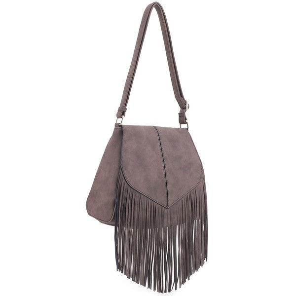 TEEK - Faux Suede Fringe Flap Crossbody Bag BAG TEEK FG   