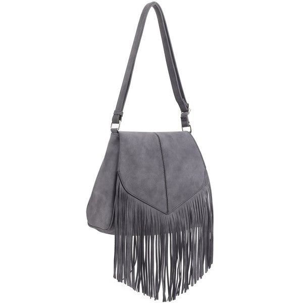 TEEK - Faux Suede Fringe Flap Crossbody Bag BAG TEEK FG   