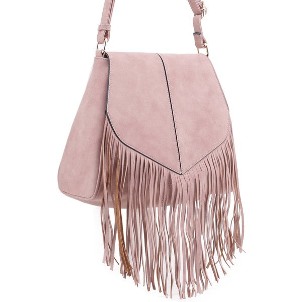 TEEK - Faux Suede Fringe Flap Crossbody Bag BAG TEEK FG DUSTY  