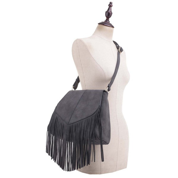 TEEK - Faux Suede Fringe Flap Crossbody Bag BAG TEEK FG   