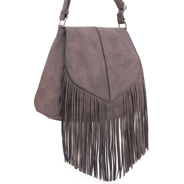 TEEK - Faux Suede Fringe Flap Crossbody Bag BAG TEEK FG COFFEE  