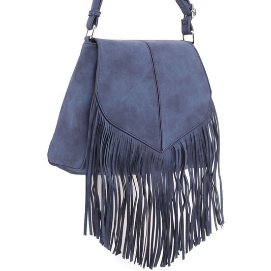 TEEK - Faux Suede Fringe Flap Crossbody Bag BAG TEEK FG NAVY  