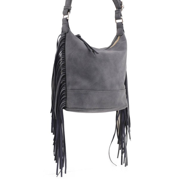 TEEK - Faux Suede Fringe Crossbody Bag BAG TEEK FG D/GREY  