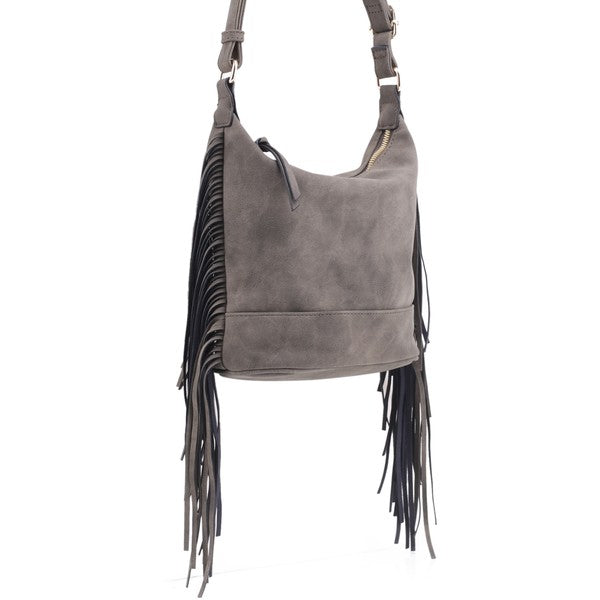 TEEK - Faux Suede Fringe Crossbody Bag BAG TEEK FG STONE  