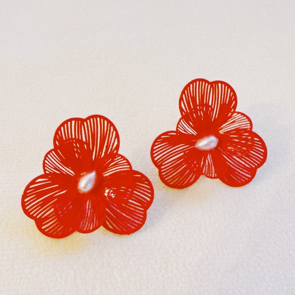 TEEK - Princess Pearl Centered Flower Earrings JEWELRY TEEK FG Red  