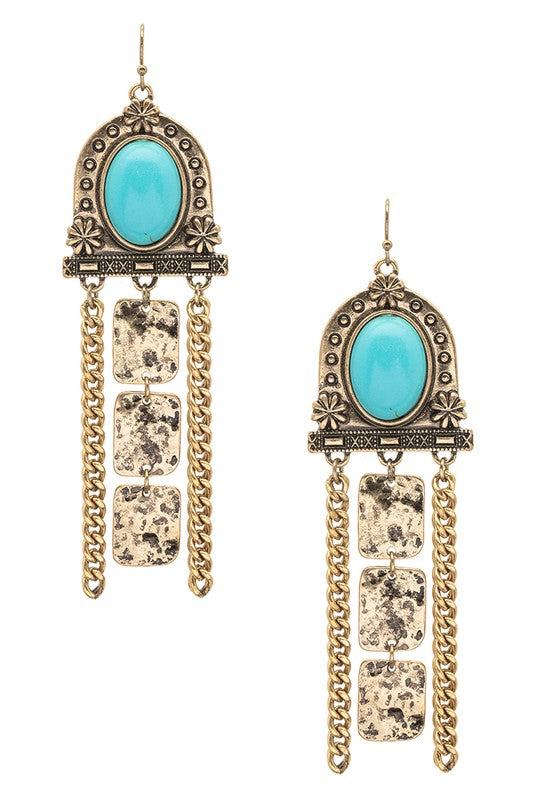 TEEK - Turquoise Stone Distressed Earrings JEWELRY TEEK FG Gold