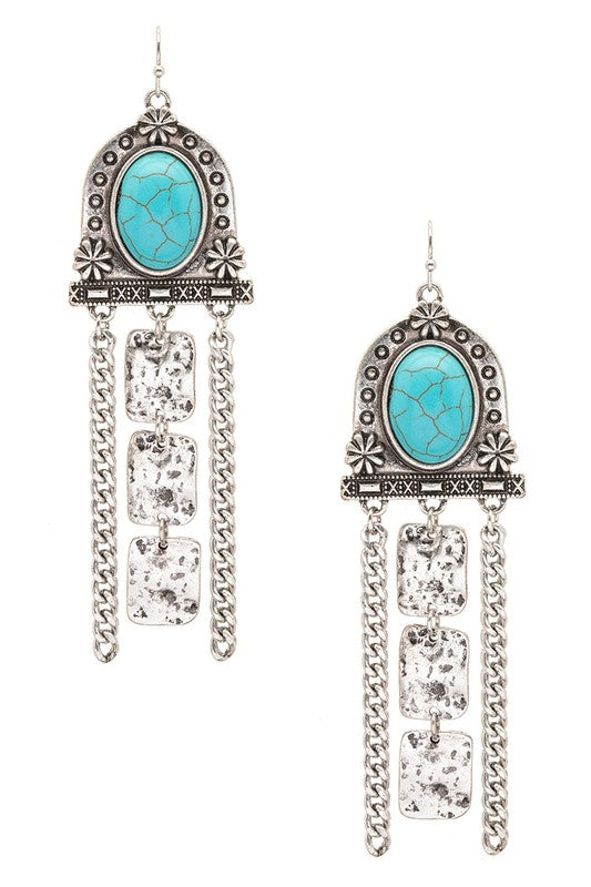 TEEK - Turquoise Stone Distressed Earrings JEWELRY TEEK FG Silver