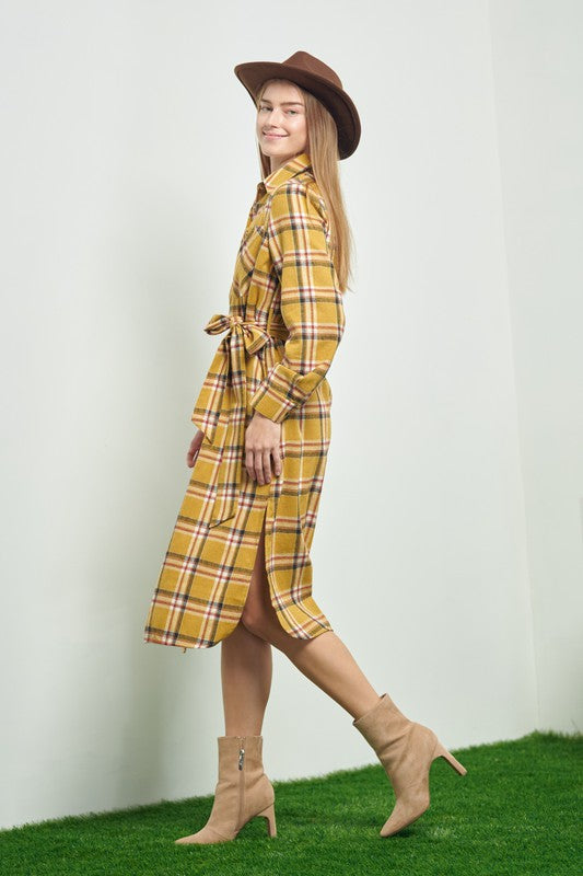 TEEK - PLAID PRINT COLLAR LONG SHIRT DRESS DRESS TEEK FG   