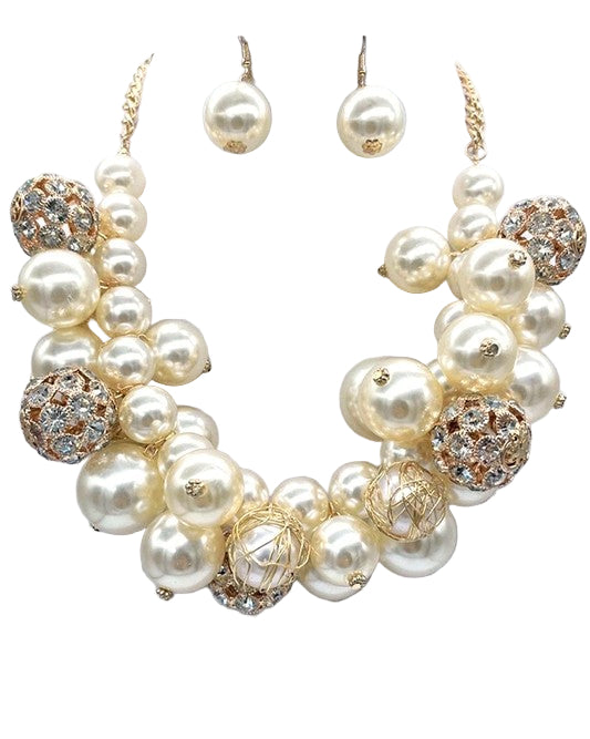TEEK - Oversize Pearl Crystal Statement Necklace Set JEWELRY TEEK FG Gold