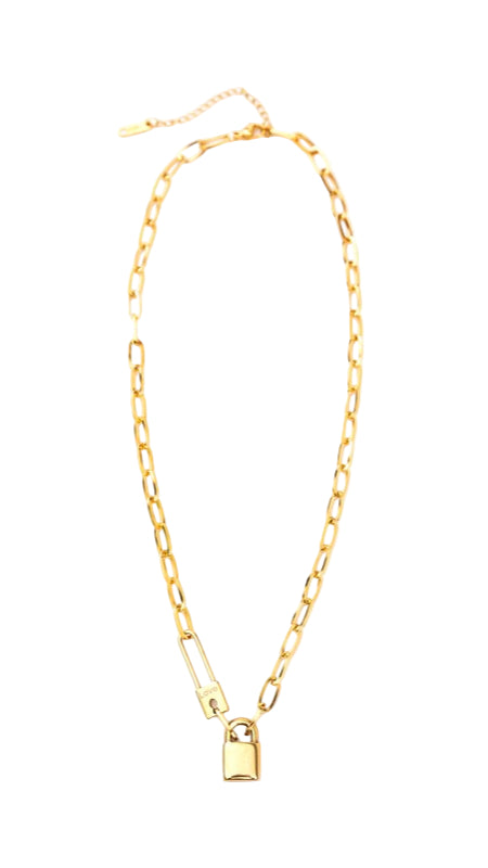 TEEK - 18K STAINLESS STEEL LOCK & CLIP CHAIN NECKLACE JEWELRY TEEK FG