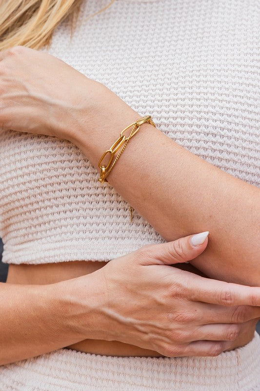 TEEK - 18K STAINLESS STEEL LAYERED PAPERCLIP BRACELET JEWELRY TEEK FG