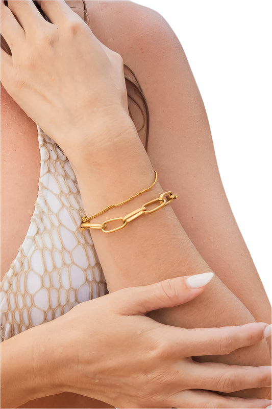 TEEK - 18K STAINLESS STEEL LAYERED PAPERCLIP BRACELET JEWELRY TEEK FG Gold