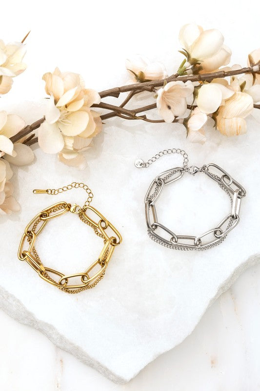 TEEK - 18K STAINLESS STEEL LAYERED PAPERCLIP BRACELET JEWELRY TEEK FG