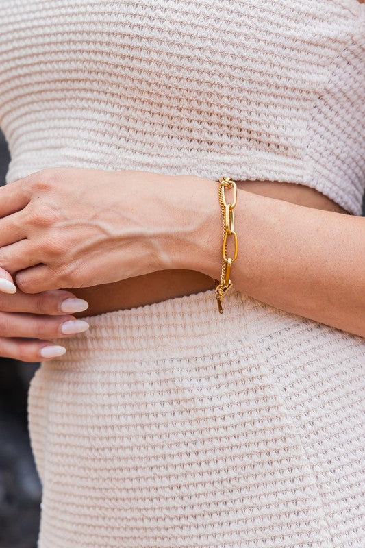 TEEK - 18K STAINLESS STEEL LAYERED PAPERCLIP BRACELET JEWELRY TEEK FG