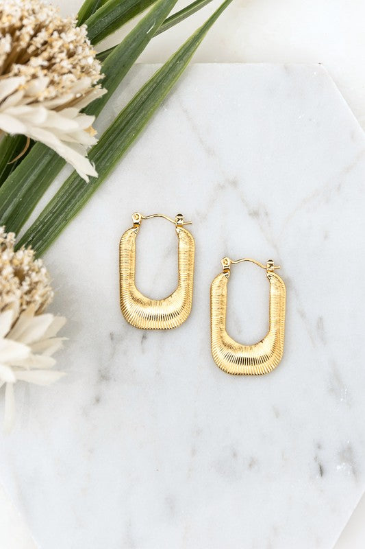 TEEK - 18K STAINLESS STEEL MINI RECTANGLE HOOP EARRING JEWELRY TEEK FG