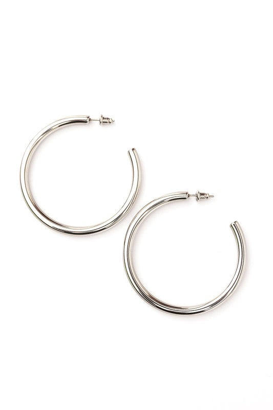 TEEK - 14K STAINLESS STEEL OPEN HOOP EARRINGS JEWELRY TEEK FG Silver